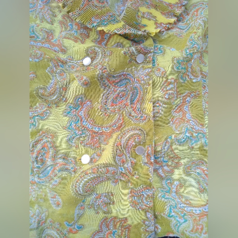 Vintage Sleeveless Blouse, Size Medium, Paisley, Double Breasted, Pearl … - Picture 6 of 11
